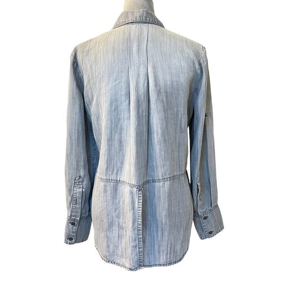 Cloth & Stone Shirt Womens Small Gray Chambray High Low Split Back Button Down - Picture 2 of 9